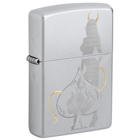 Zippo Devilish Ace Design Satin Chrome Pocket Lighter 48658
